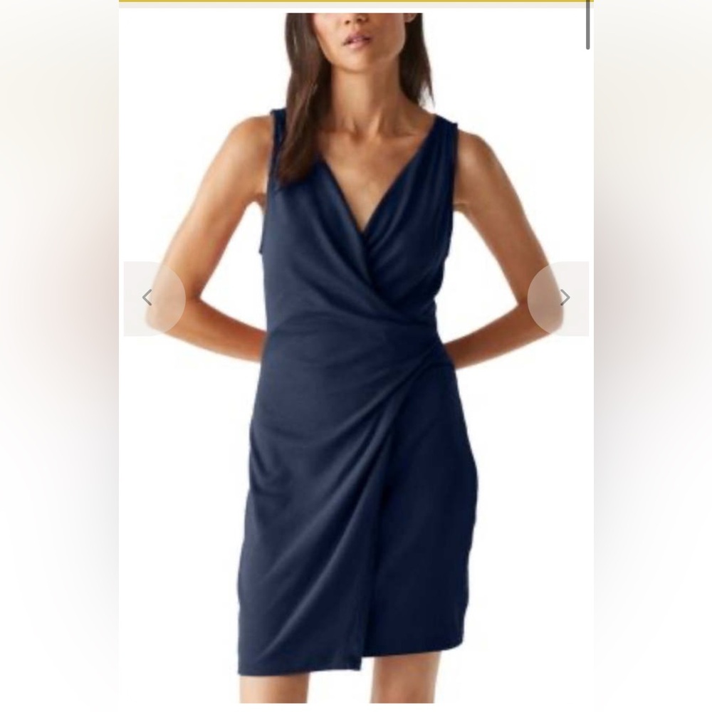Michael Stars Abby Ribbed Faux Wrap Navy Dress. Size Large Petite. - Picture 1 of 12